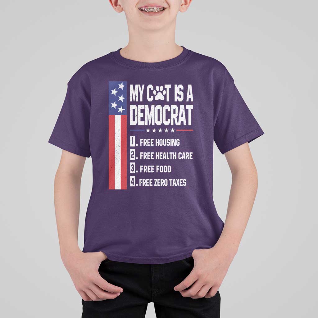 Funny My Cat Is A Democrat T Shirt For Kid Lazy Cat Political Humor