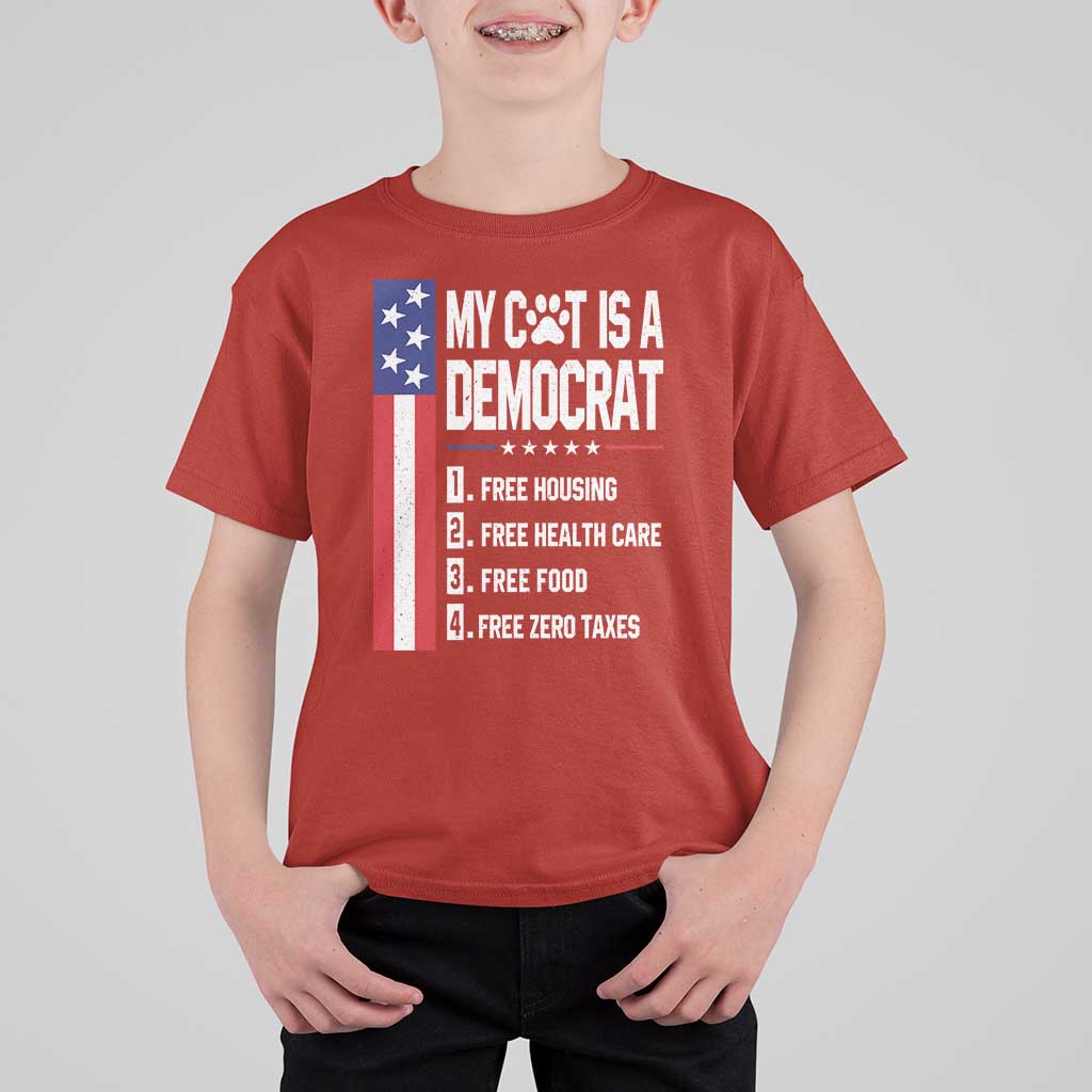 Funny My Cat Is A Democrat T Shirt For Kid Lazy Cat Political Humor