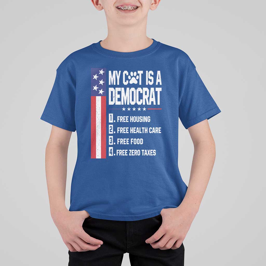 Funny My Cat Is A Democrat T Shirt For Kid Lazy Cat Political Humor