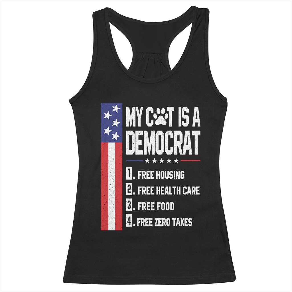 Funny My Cat Is A Democrat Racerback Tank Top Lazy Cat Political Humor