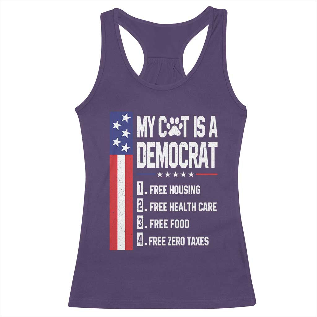 Funny My Cat Is A Democrat Racerback Tank Top Lazy Cat Political Humor