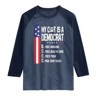 Funny My Cat Is A Democrat Raglan Shirt Lazy Cat Political Humor