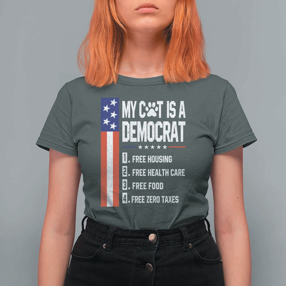 Funny My Cat Is A Democrat T Shirt For Women Lazy Cat Political Humor
