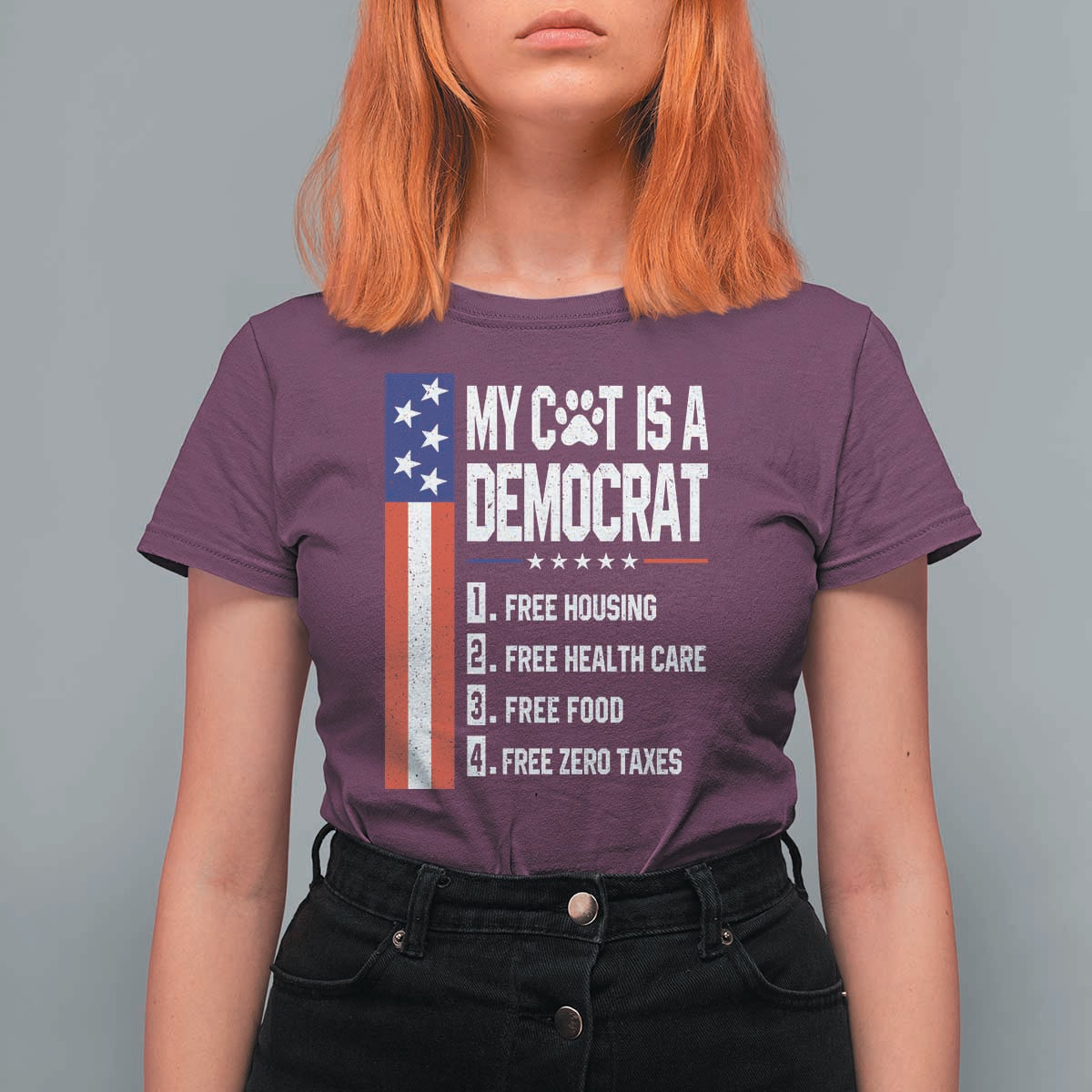 Funny My Cat Is A Democrat T Shirt For Women Lazy Cat Political Humor