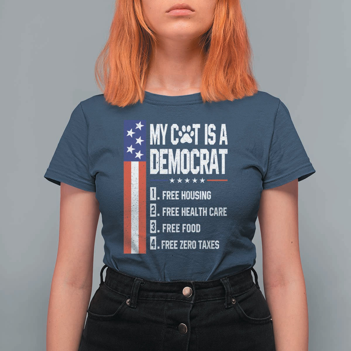 Funny My Cat Is A Democrat T Shirt For Women Lazy Cat Political Humor