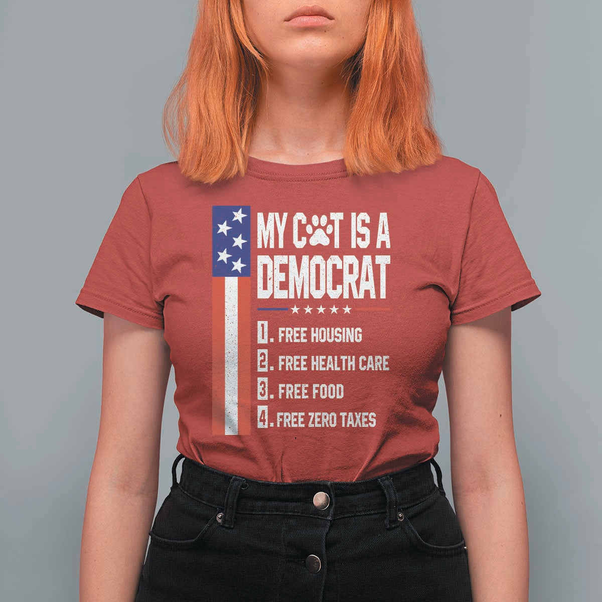 Funny My Cat Is A Democrat T Shirt For Women Lazy Cat Political Humor