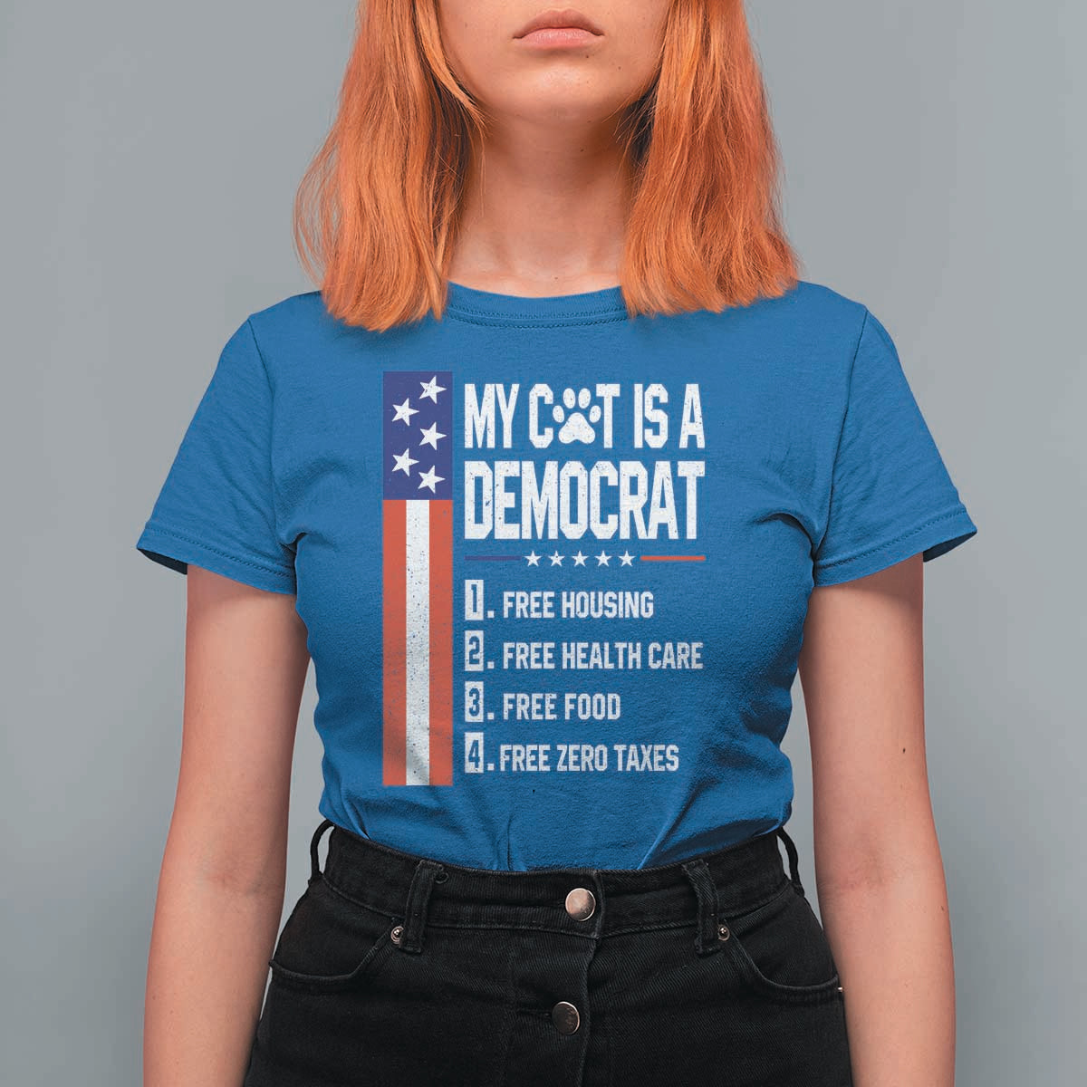 Funny My Cat Is A Democrat T Shirt For Women Lazy Cat Political Humor