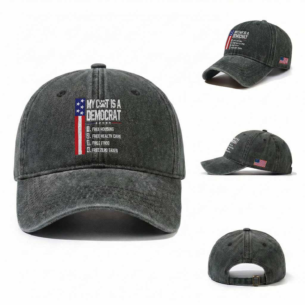 Funny My Cat Is A Democrat Washed Cotton Baseball Cap Lazy Cat Political Humor