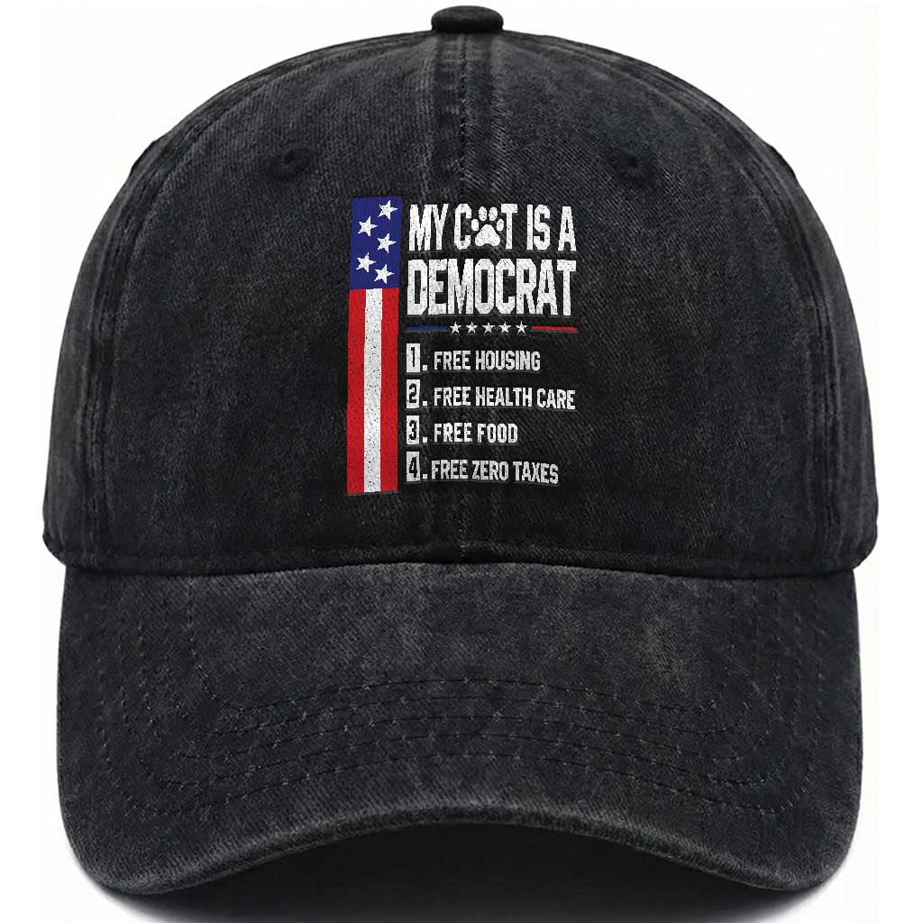 Funny My Cat Is A Democrat Washed Cotton Baseball Cap Lazy Cat Political Humor