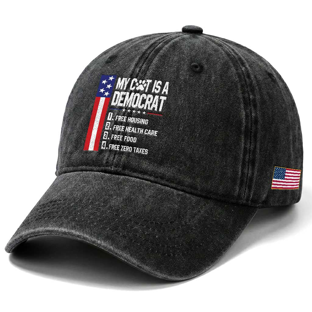 Funny My Cat Is A Democrat Washed Cotton Baseball Cap Lazy Cat Political Humor