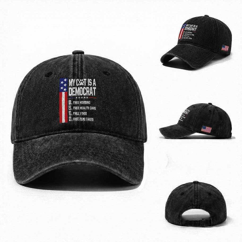 Funny My Cat Is A Democrat Washed Cotton Baseball Cap Lazy Cat Political Humor