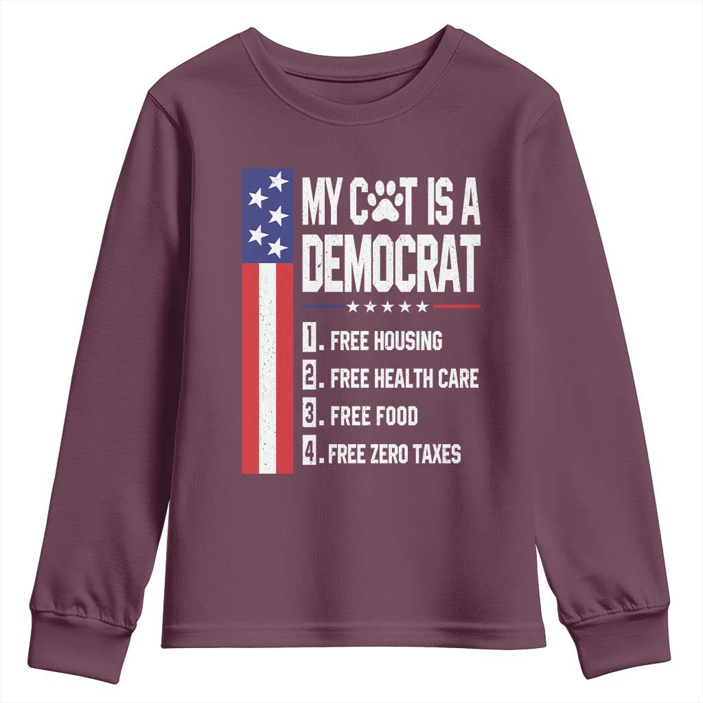 Funny My Cat Is A Democrat Youth Sweatshirt Lazy Cat Political Humor