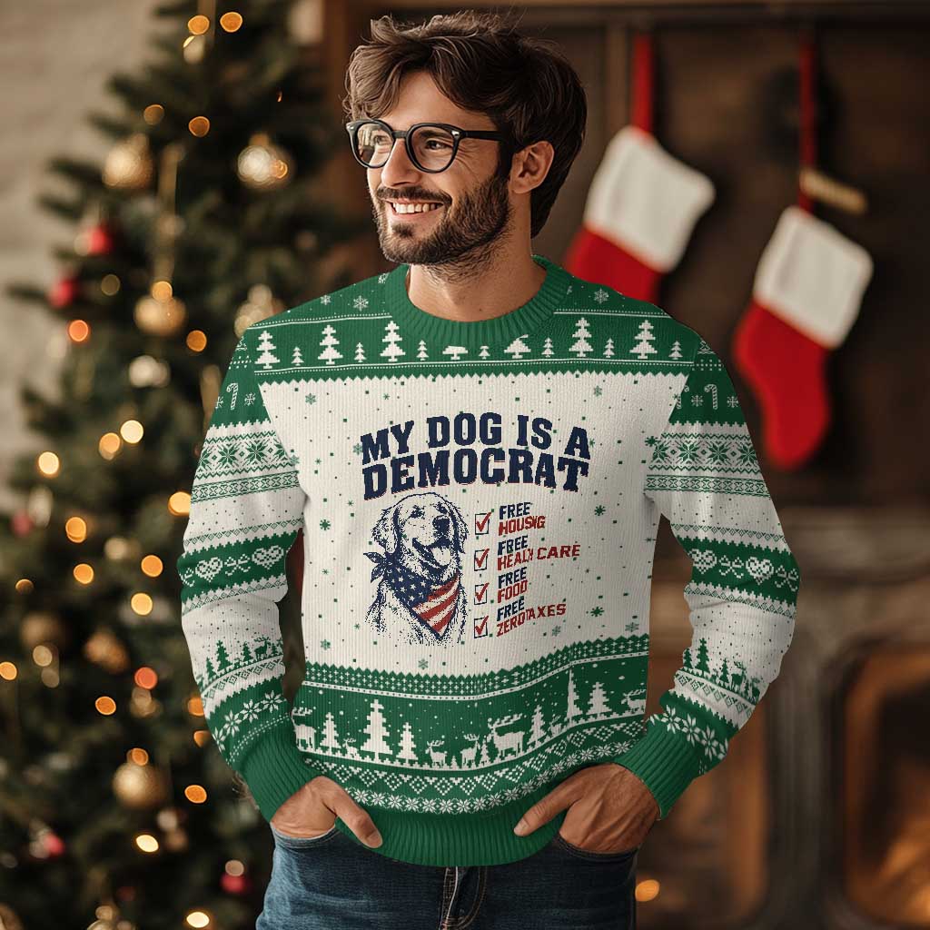 Funny Political Satire Dog Owner Gift Ugly Christmas Sweater My Dog Is A Democrat