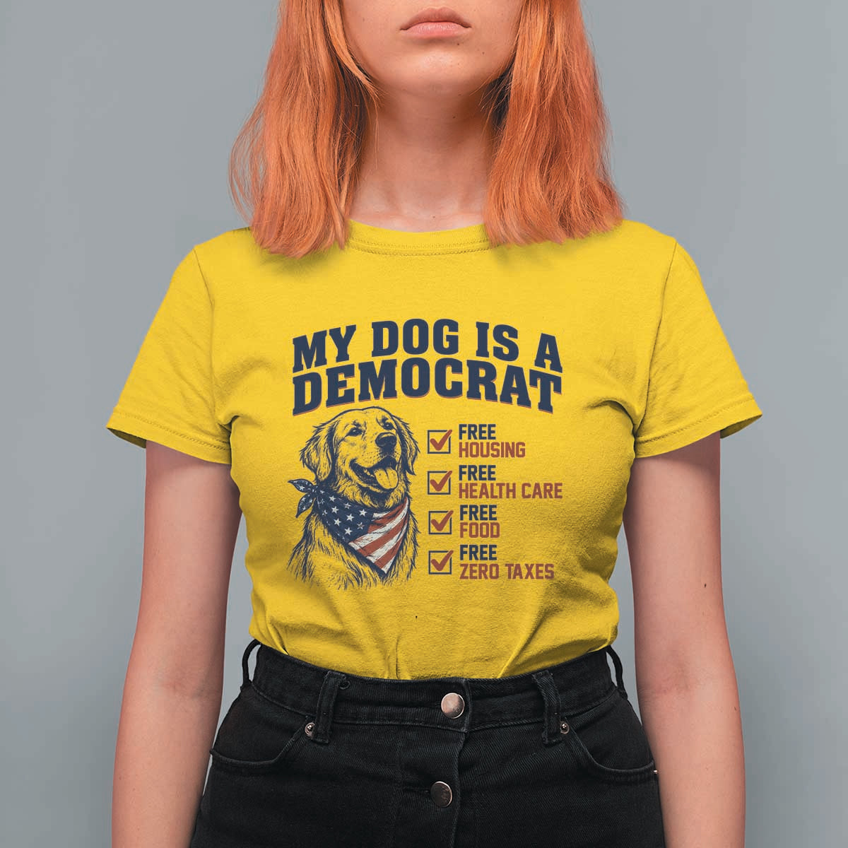 Funny Political Satire Dog Owner Gift T Shirt For Women My Dog Is A Democrat