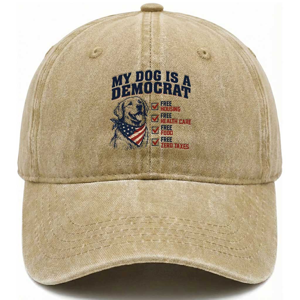 Funny Political Satire Dog Owner Gift Washed Cotton Baseball Cap My Dog Is A Democrat