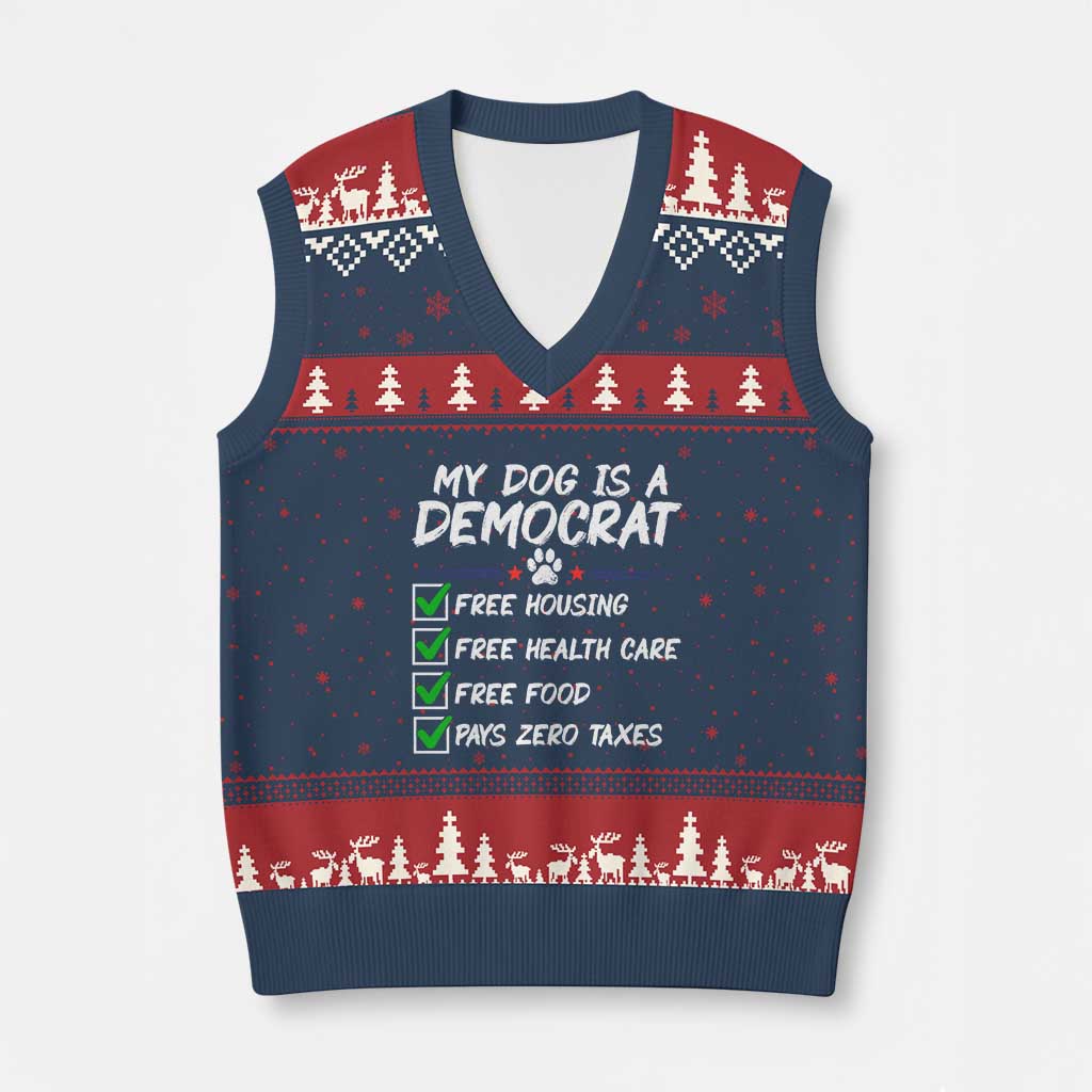 My Dog Is A Democrat V-Neck Knit Sweater Vest Funny Political Satire Graphic