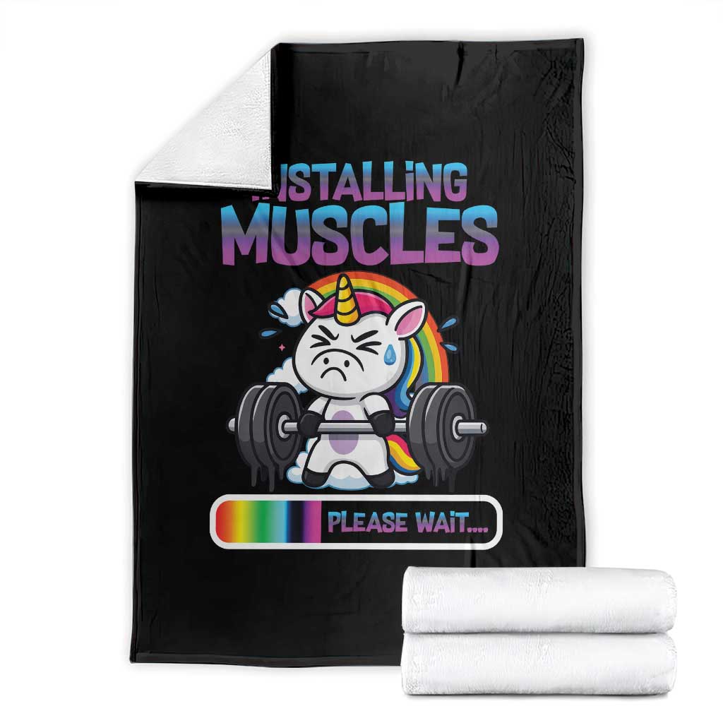 Installing Muscles Please Wait Throw Blanket Cute Unicorn Gym Workout Gift - Wonder Print Shop