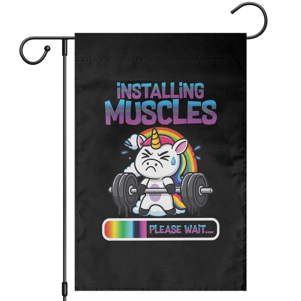 Installing Muscles Please Wait Garden Flag Cute Unicorn Gym Workout Gift - Wonder Print Shop