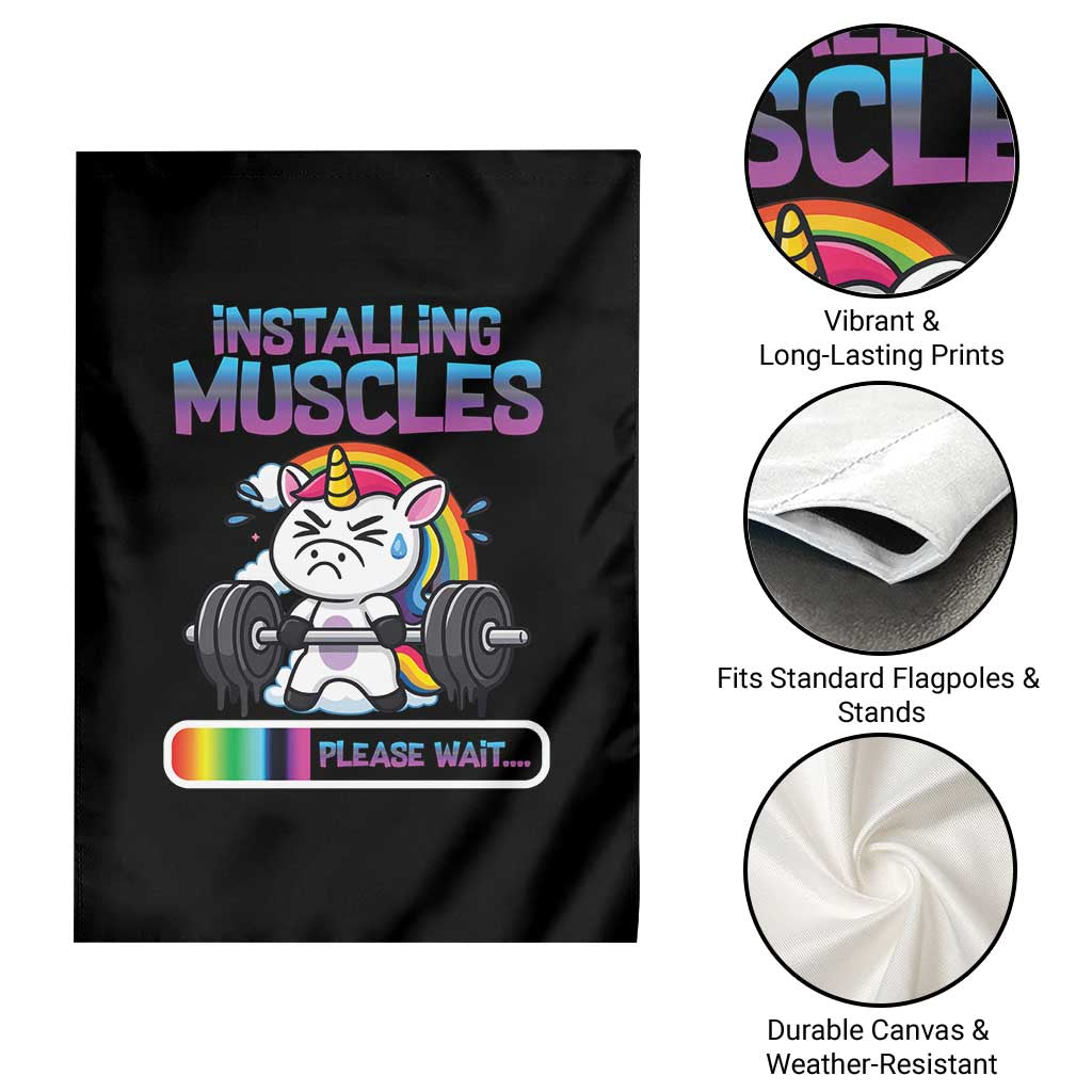 Installing Muscles Please Wait Garden Flag Cute Unicorn Gym Workout Gift - Wonder Print Shop