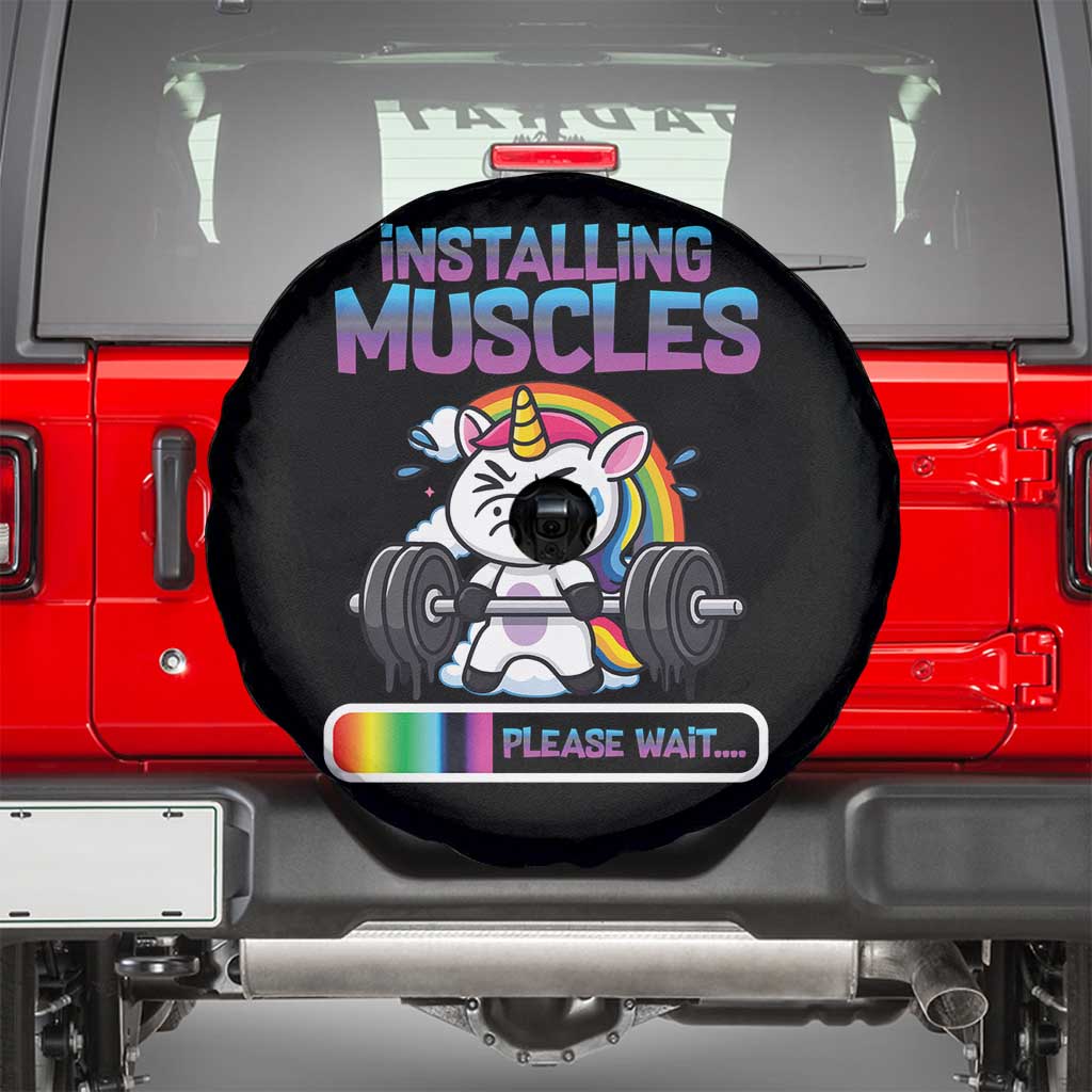 Installing Muscles Please Wait Spare Tire Cover Cute Unicorn Gym Workout Gift - Wonder Print Shop