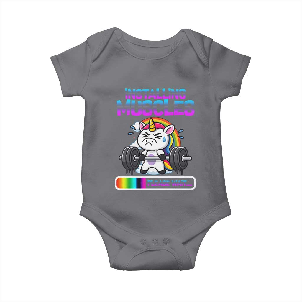 Installing Muscles Please Wait Baby Onesie Cute Unicorn Gym Workout Gift - Wonder Print Shop