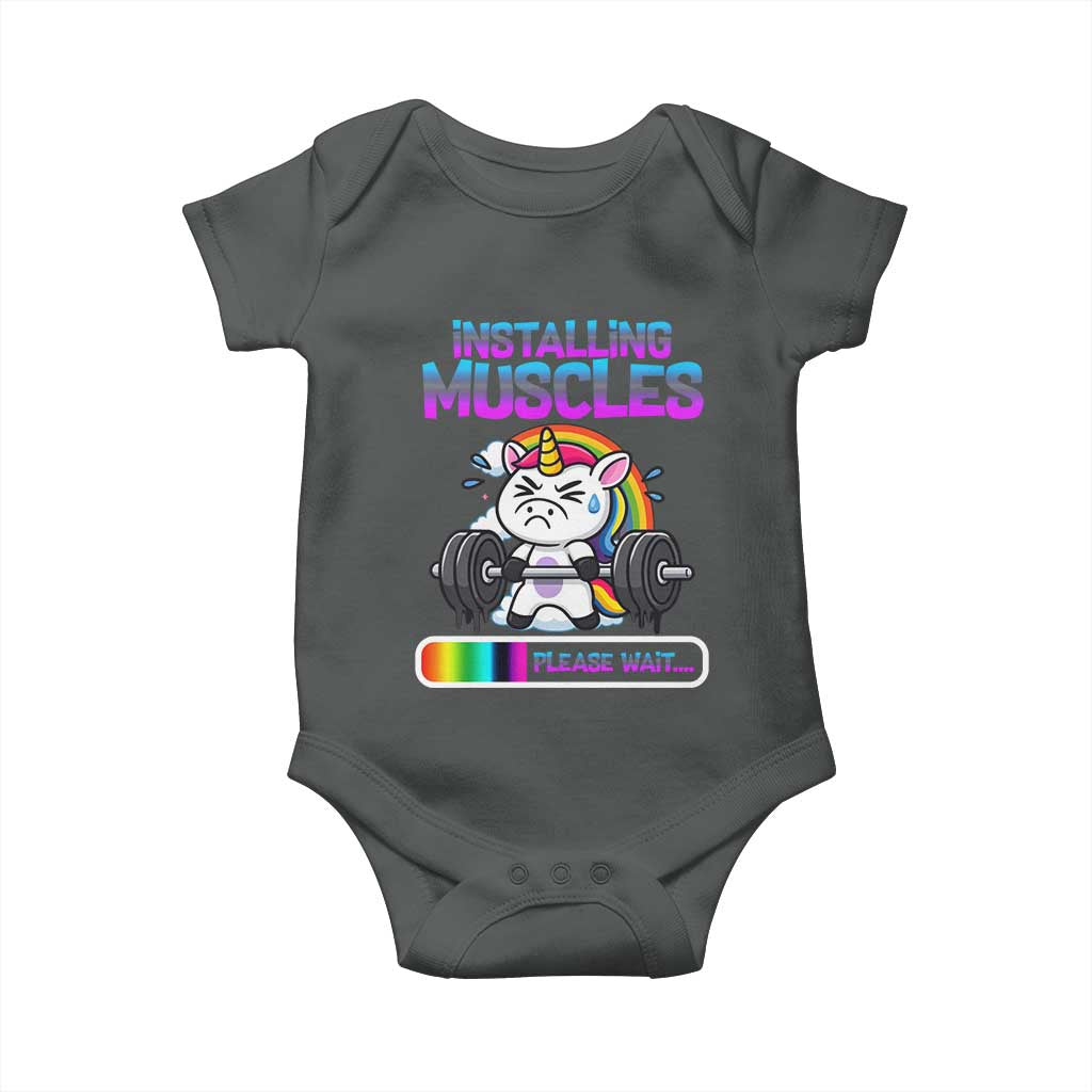 Installing Muscles Please Wait Baby Onesie Cute Unicorn Gym Workout Gift - Wonder Print Shop
