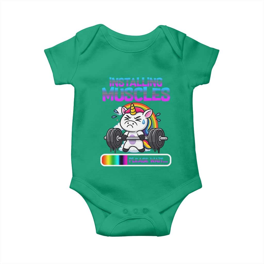 Installing Muscles Please Wait Baby Onesie Cute Unicorn Gym Workout Gift - Wonder Print Shop