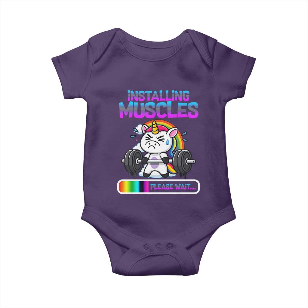 Installing Muscles Please Wait Baby Onesie Cute Unicorn Gym Workout Gift - Wonder Print Shop
