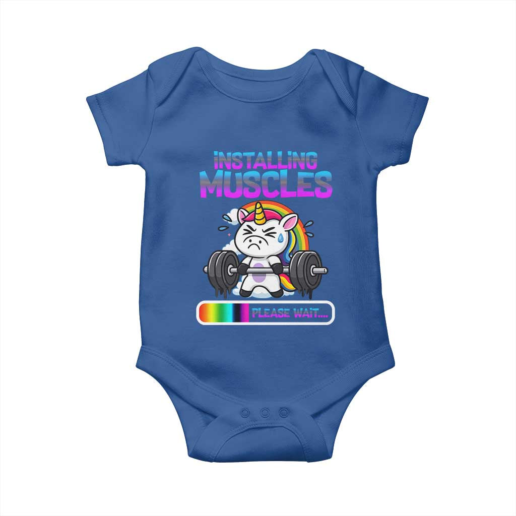 Installing Muscles Please Wait Baby Onesie Cute Unicorn Gym Workout Gift - Wonder Print Shop