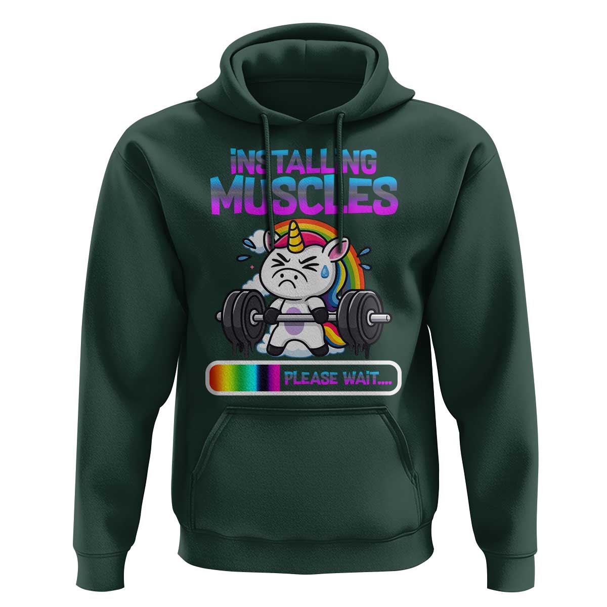 Installing Muscles Please Wait Hoodie Cute Unicorn Gym Workout Gift - Wonder Print Shop