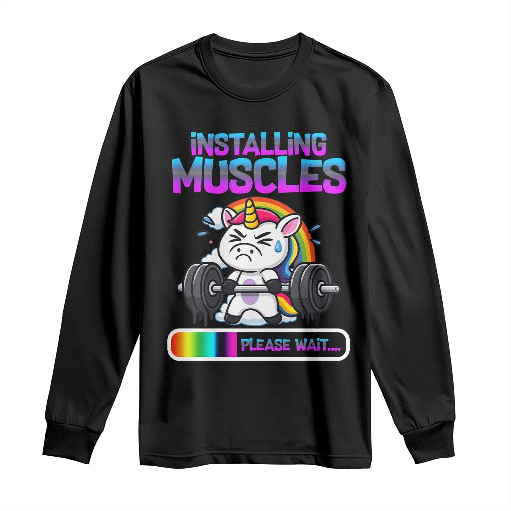 Installing Muscles Please Wait Long Sleeve Shirt Cute Unicorn Gym Workout Gift - Wonder Print Shop