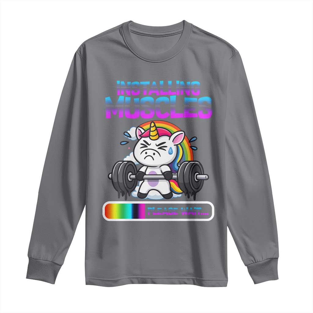 Installing Muscles Please Wait Long Sleeve Shirt Cute Unicorn Gym Workout Gift - Wonder Print Shop