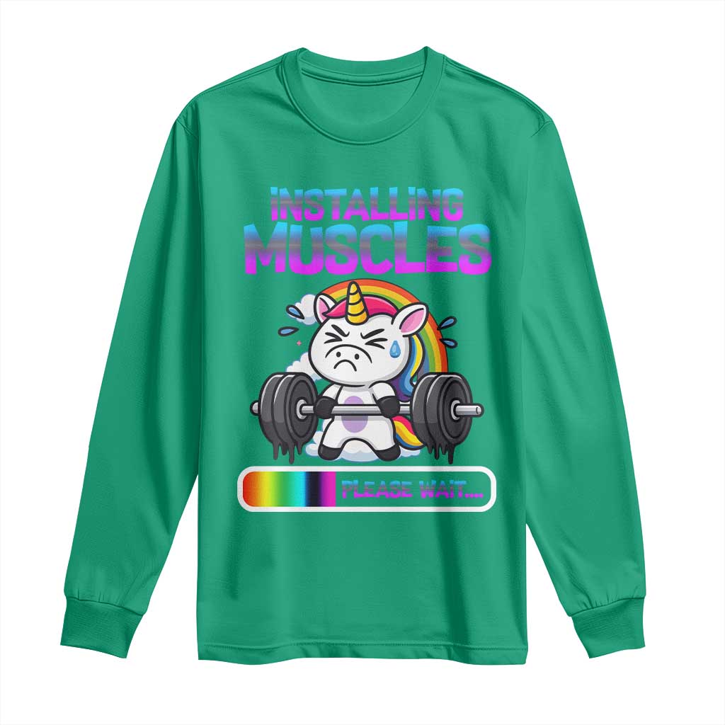 Installing Muscles Please Wait Long Sleeve Shirt Cute Unicorn Gym Workout Gift - Wonder Print Shop