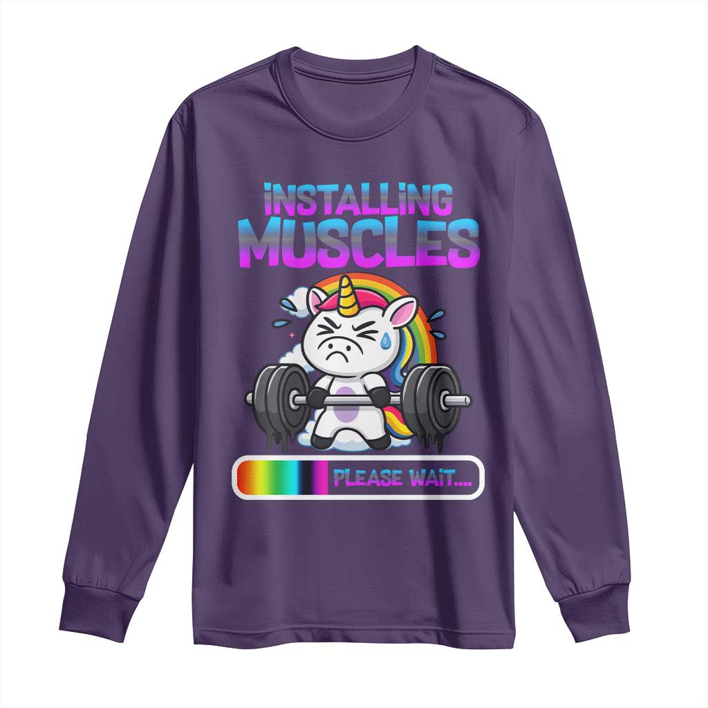 Installing Muscles Please Wait Long Sleeve Shirt Cute Unicorn Gym Workout Gift - Wonder Print Shop