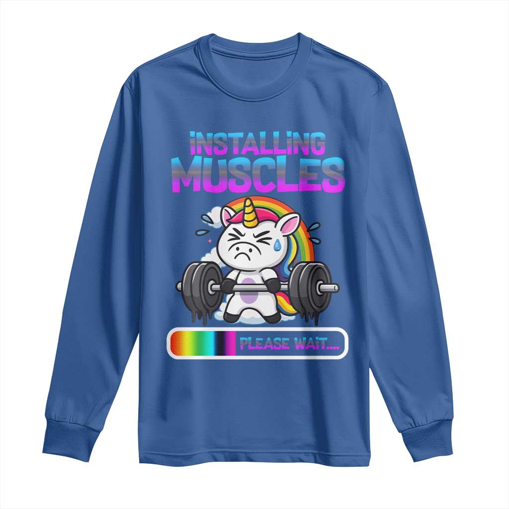 Installing Muscles Please Wait Long Sleeve Shirt Cute Unicorn Gym Workout Gift - Wonder Print Shop