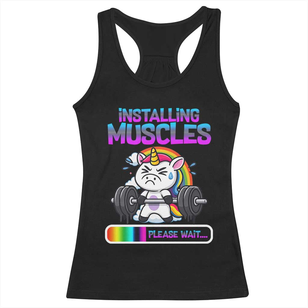 Installing Muscles Please Wait Racerback Tank Top Cute Unicorn Gym Workout Gift - Wonder Print Shop