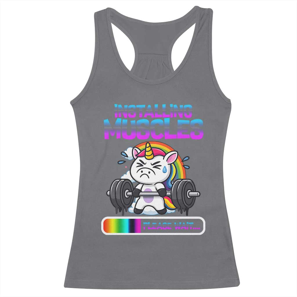 Installing Muscles Please Wait Racerback Tank Top Cute Unicorn Gym Workout Gift - Wonder Print Shop