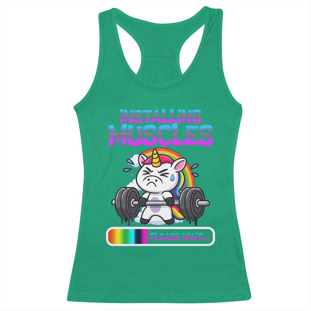 Installing Muscles Please Wait Racerback Tank Top Cute Unicorn Gym Workout Gift - Wonder Print Shop