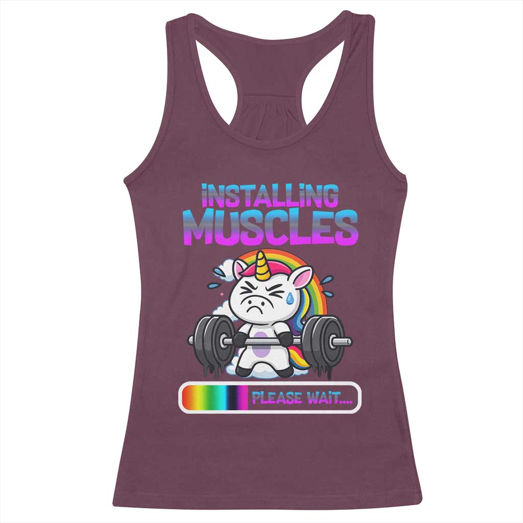 Installing Muscles Please Wait Racerback Tank Top Cute Unicorn Gym Workout Gift - Wonder Print Shop