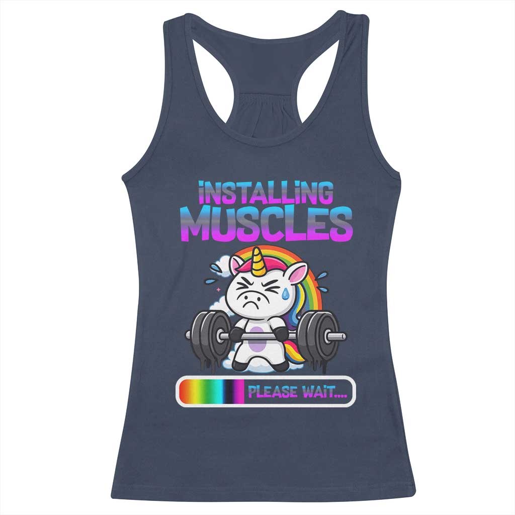 Installing Muscles Please Wait Racerback Tank Top Cute Unicorn Gym Workout Gift - Wonder Print Shop