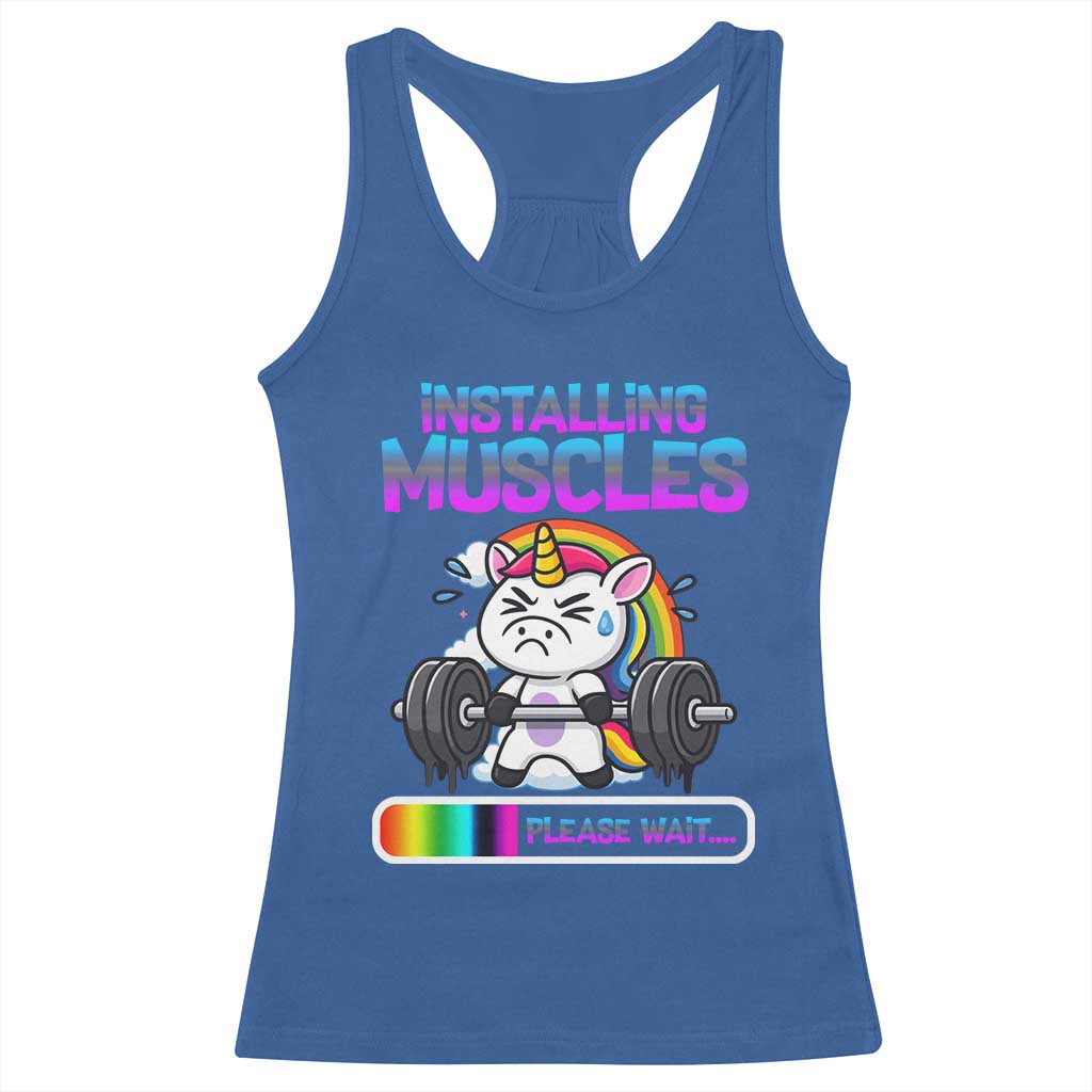Installing Muscles Please Wait Racerback Tank Top Cute Unicorn Gym Workout Gift - Wonder Print Shop