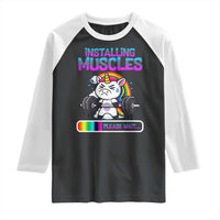 Installing Muscles Please Wait Raglan Shirt Cute Unicorn Gym Workout Gift - Wonder Print Shop