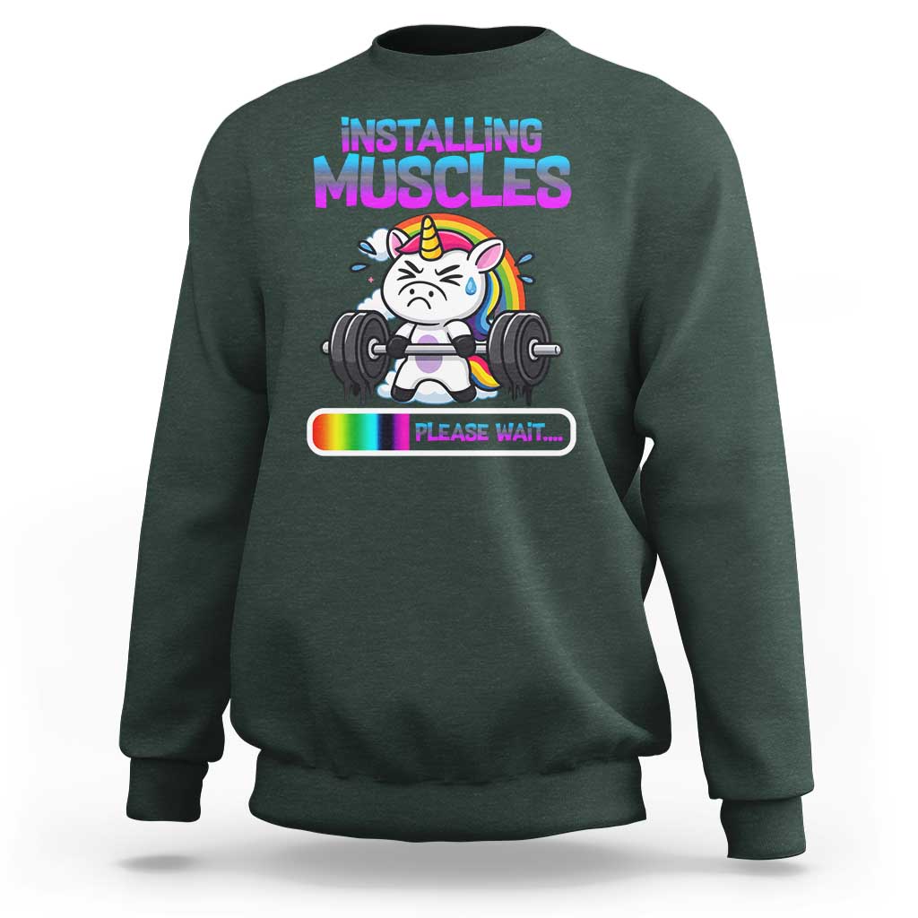 Installing Muscles Please Wait Sweatshirt Cute Unicorn Gym Workout Gift - Wonder Print Shop