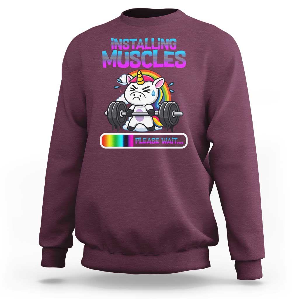 Installing Muscles Please Wait Sweatshirt Cute Unicorn Gym Workout Gift - Wonder Print Shop
