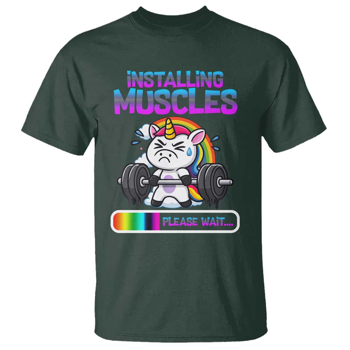 Installing Muscles Please Wait T Shirt Cute Unicorn Gym Workout Gift - Wonder Print Shop