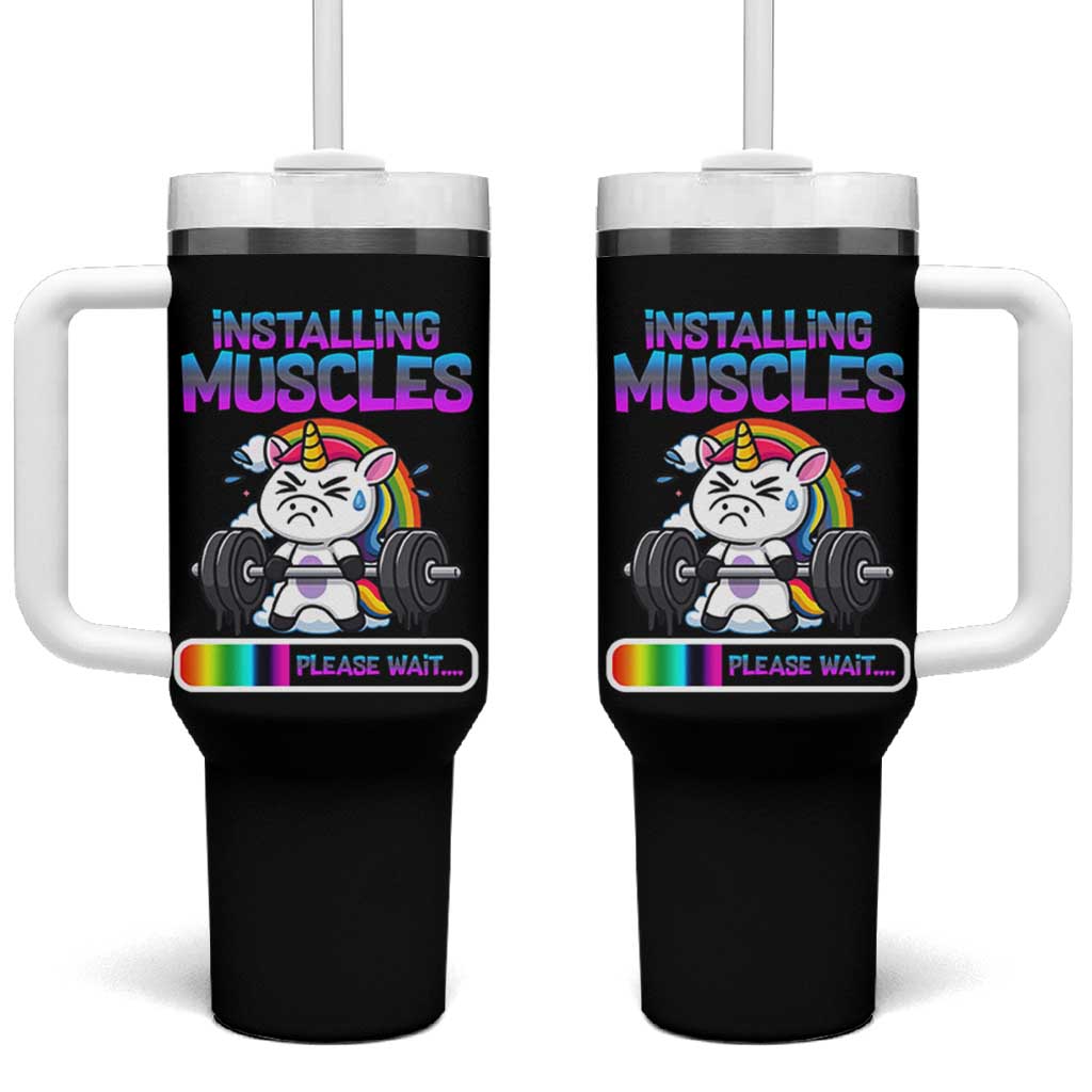 Installing Muscles Please Wait Tumbler With Handle Cute Unicorn Gym Workout Gift