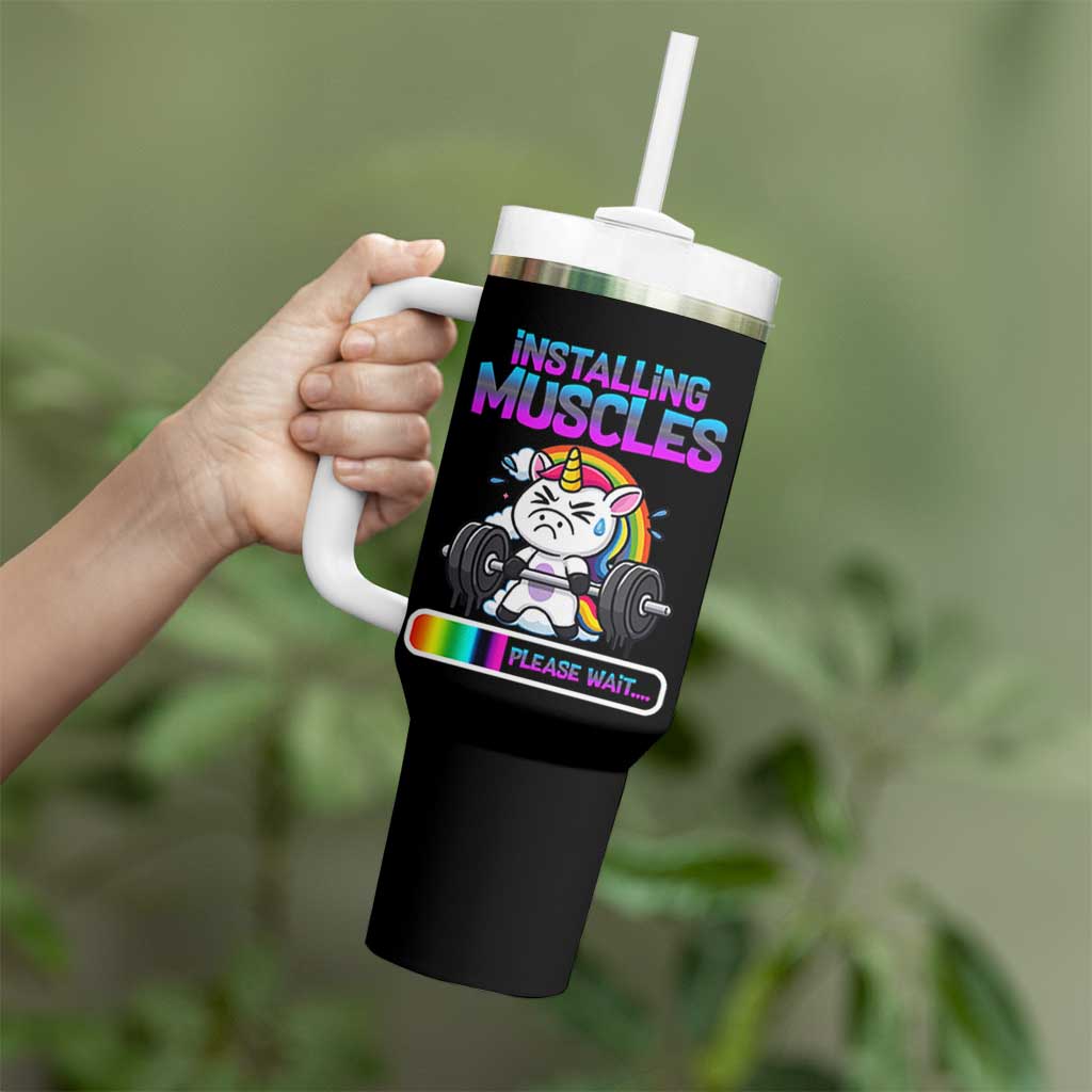 Installing Muscles Please Wait Tumbler With Handle Cute Unicorn Gym Workout Gift