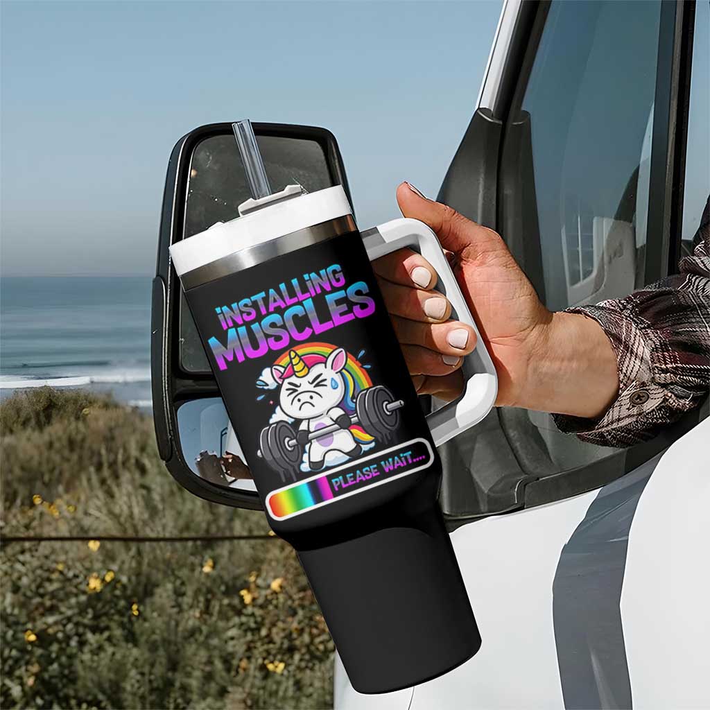 Installing Muscles Please Wait Tumbler With Handle Cute Unicorn Gym Workout Gift