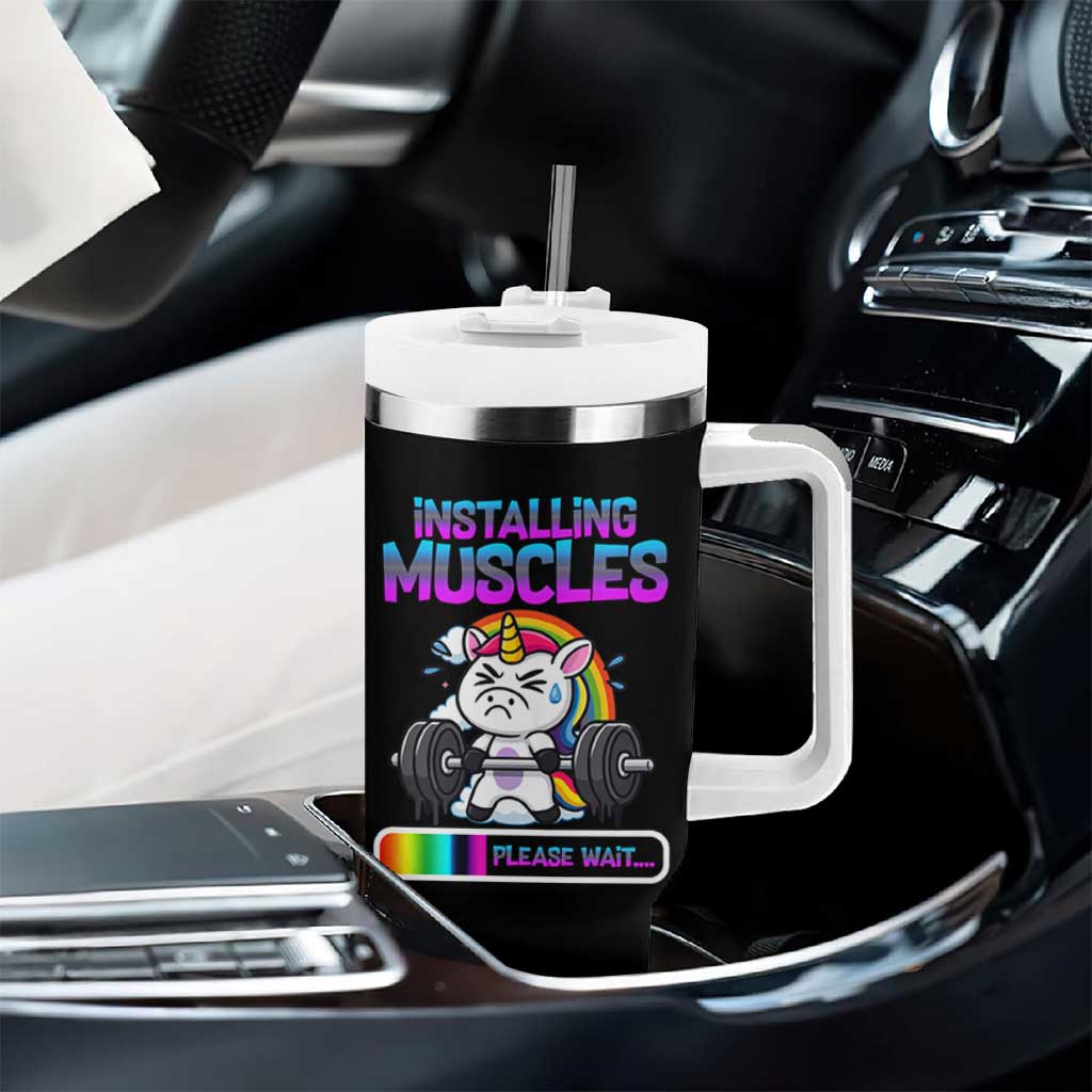 Installing Muscles Please Wait Tumbler With Handle Cute Unicorn Gym Workout Gift