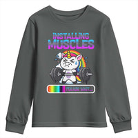 Installing Muscles Please Wait Youth Sweatshirt Cute Unicorn Gym Workout Gift - Wonder Print Shop